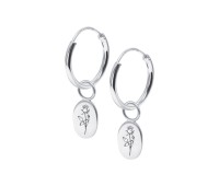 Rose Birth Flower Silver Hoop Earring Charms HO-2700